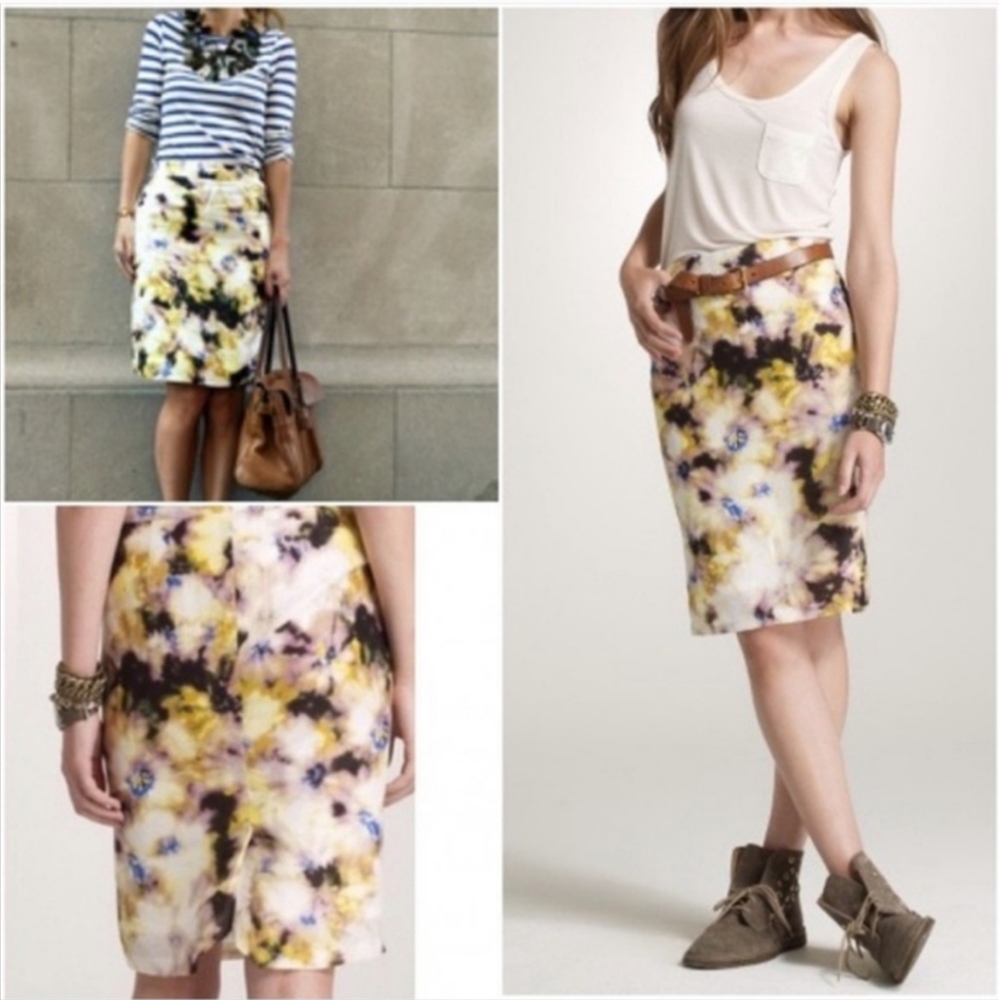 J.  CREW Linen-Silk Fleurette Watercolor Skirt | SZ 2
